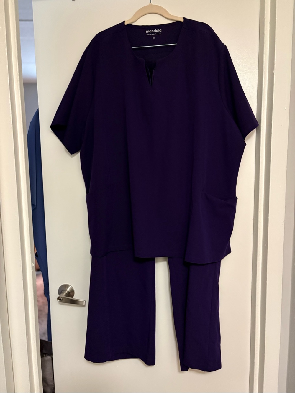 Mandala scrubs set 4X notch collar top, 3X petite wide leg high waisted bottom